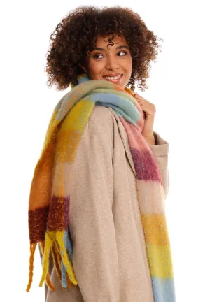 Colourblock Boucle Tassel Wrap