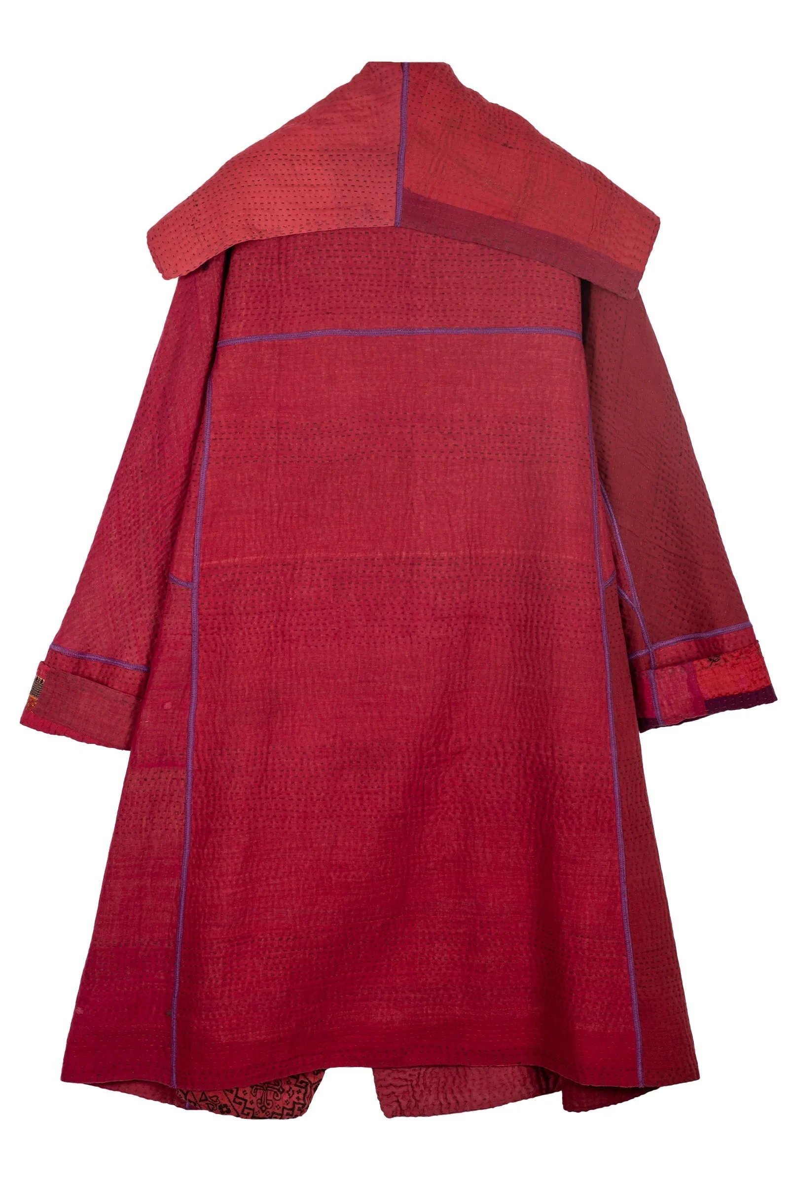 COTTON SILK SW PATCH KANTHA A-LINE COAT - ws4309-red -