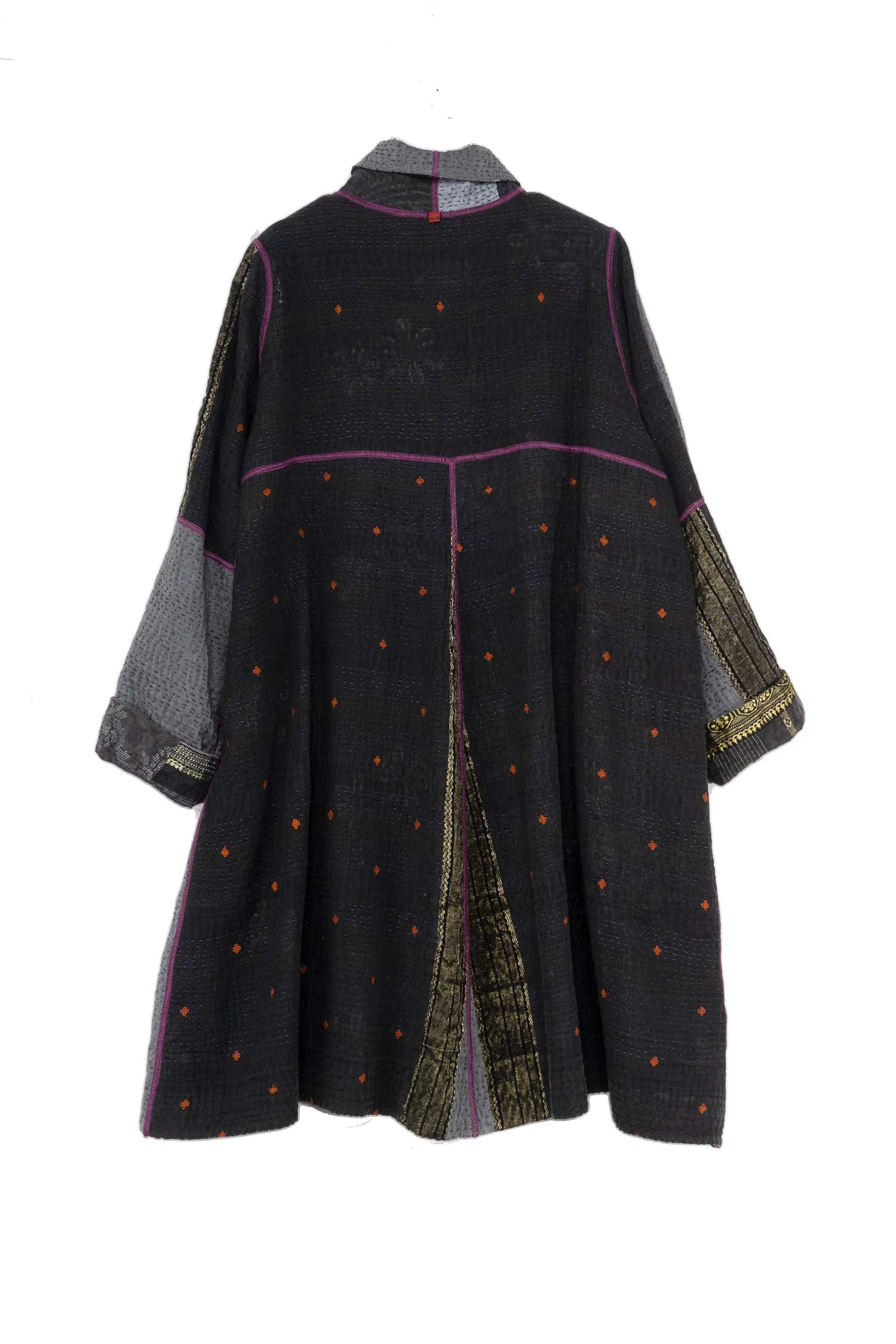 COTTON SILK SW PATCH KANTHA A-LINE DUSTER - ws4311-gry -