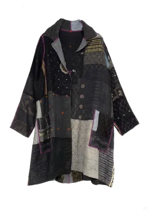 COTTON SILK SW PATCH KANTHA A-LINE DUSTER - ws4311-gry -