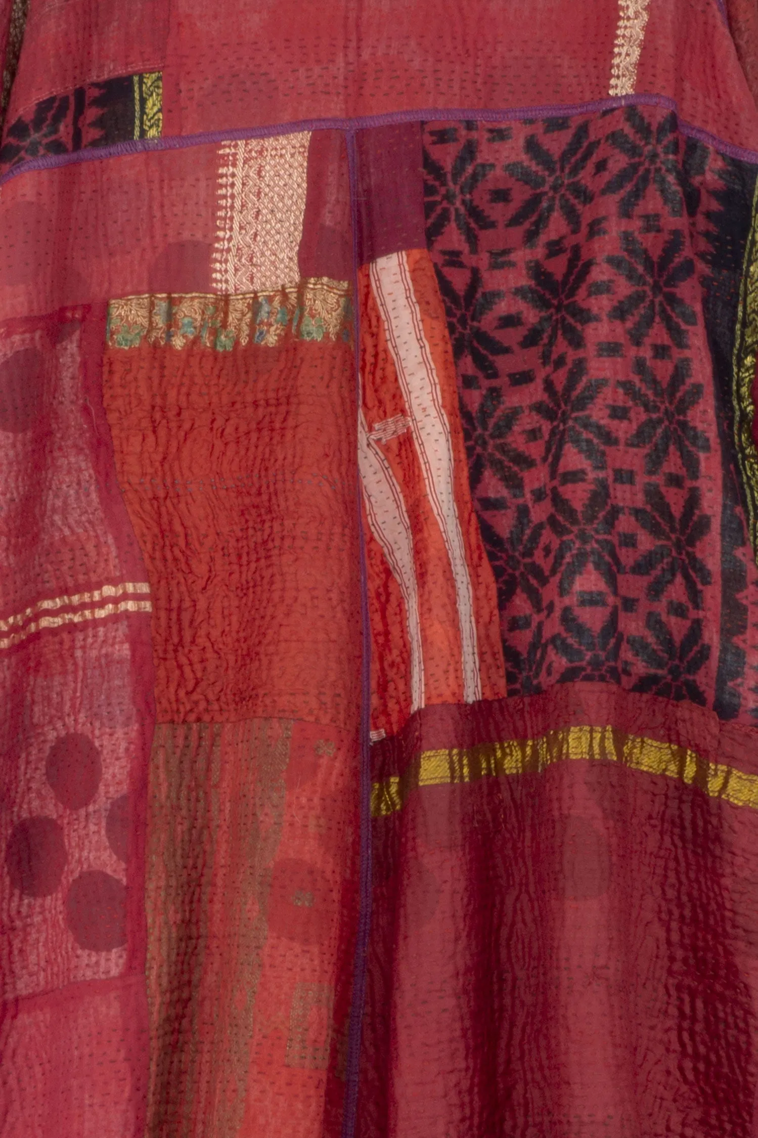 COTTON SILK SW PATCH KANTHA A-LINE DUSTER - ws4311-red -