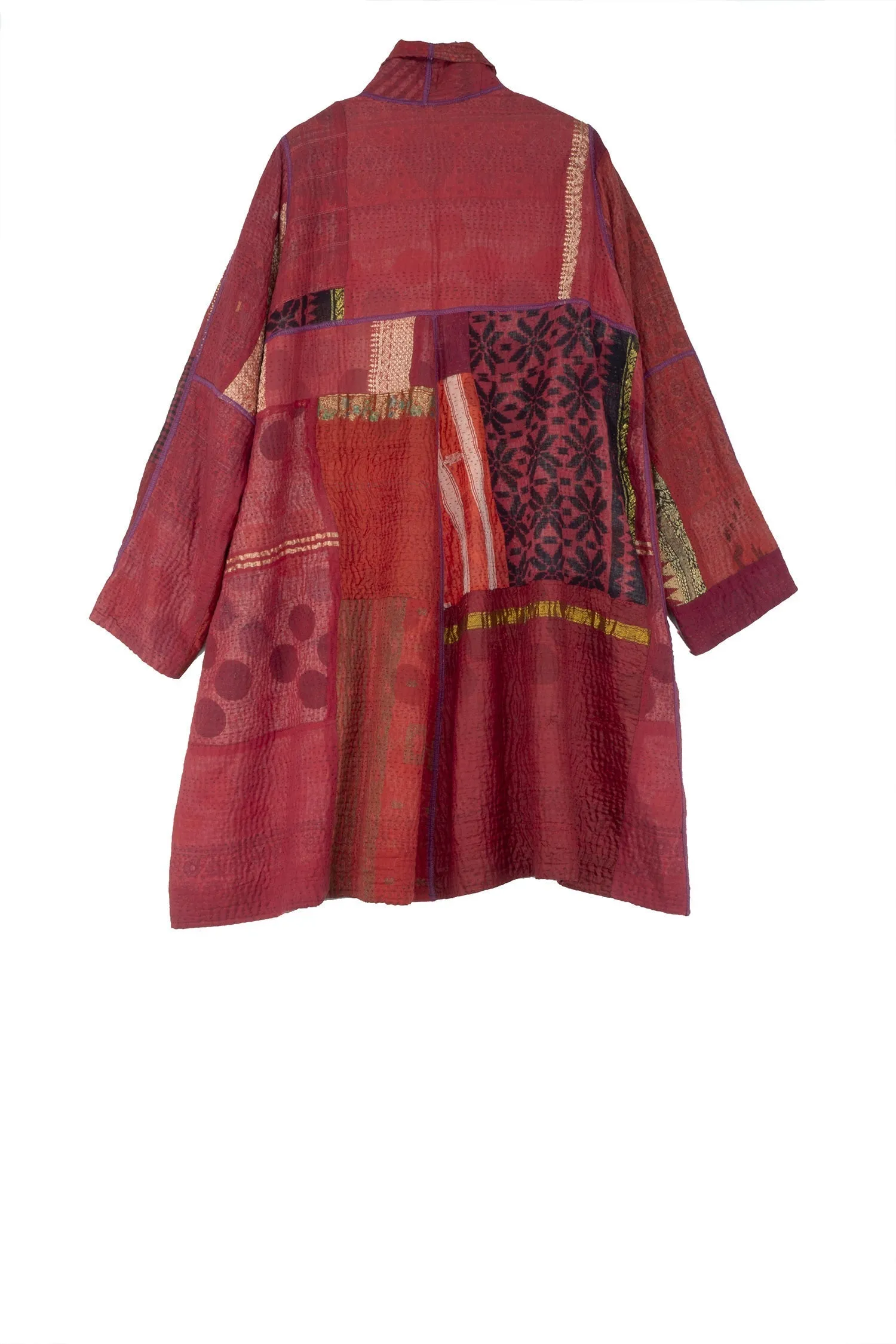 COTTON SILK SW PATCH KANTHA A-LINE DUSTER - ws4311-red -