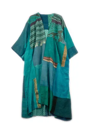 COTTON SILK SW PATCH KANTHA KIMONO MAXI - ws2318-tel -