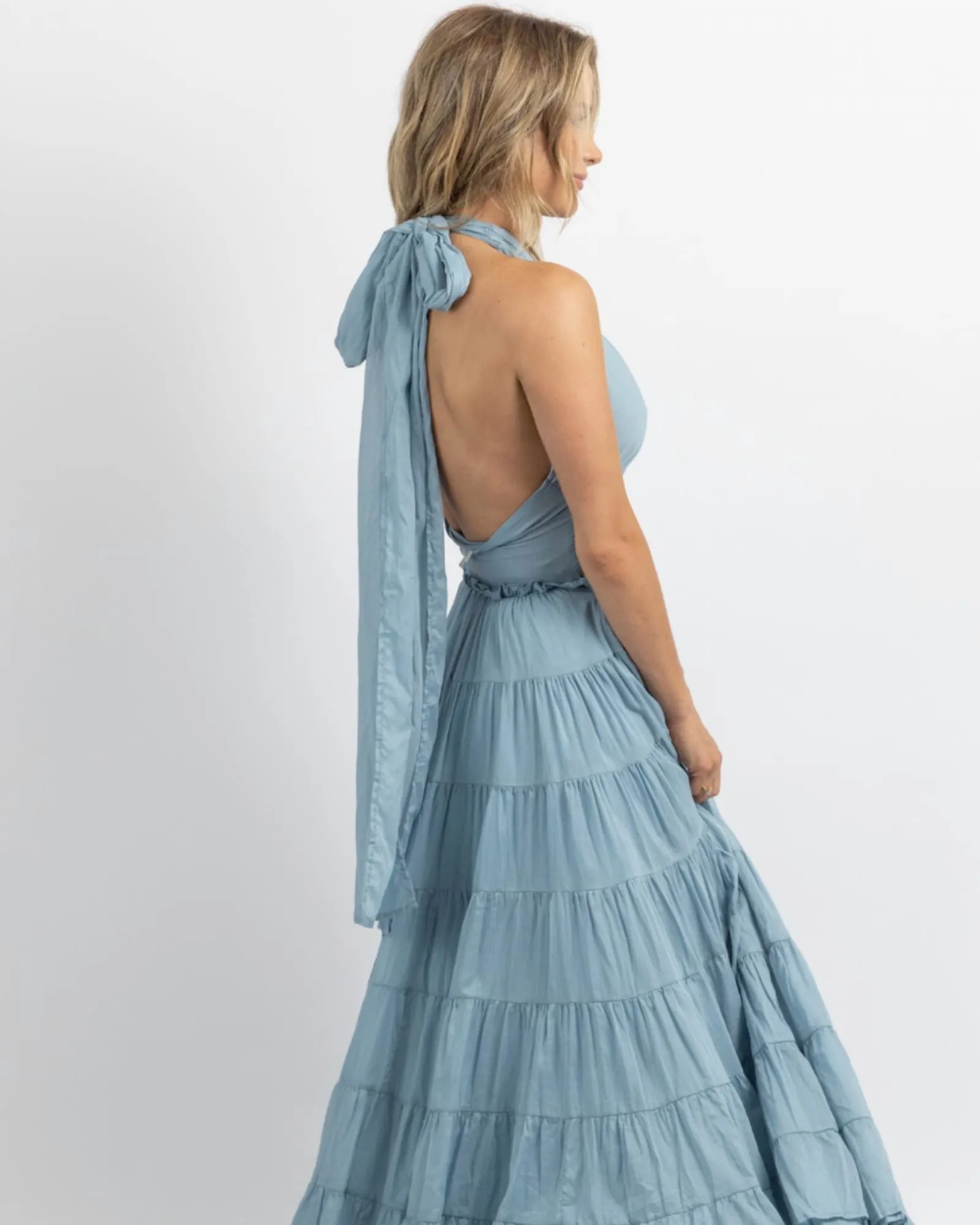 Crossover Tie Tiered Maxi Dress In Azul | Azul