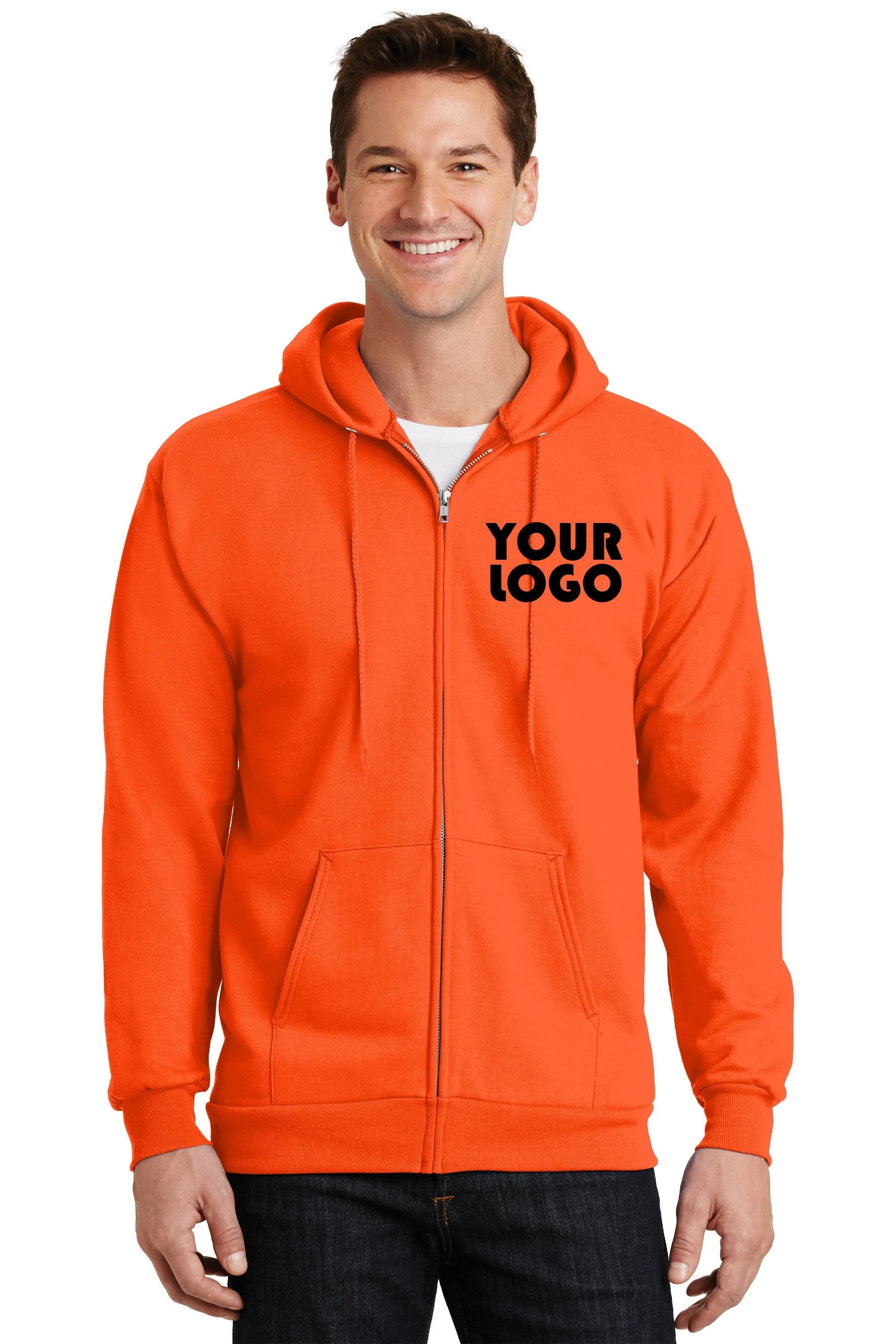 Custom Embroider Full Zip Hoodie Sweater - Personalize with your Logo - 9.0 Oz 50/50 Cotton Poly Fleece