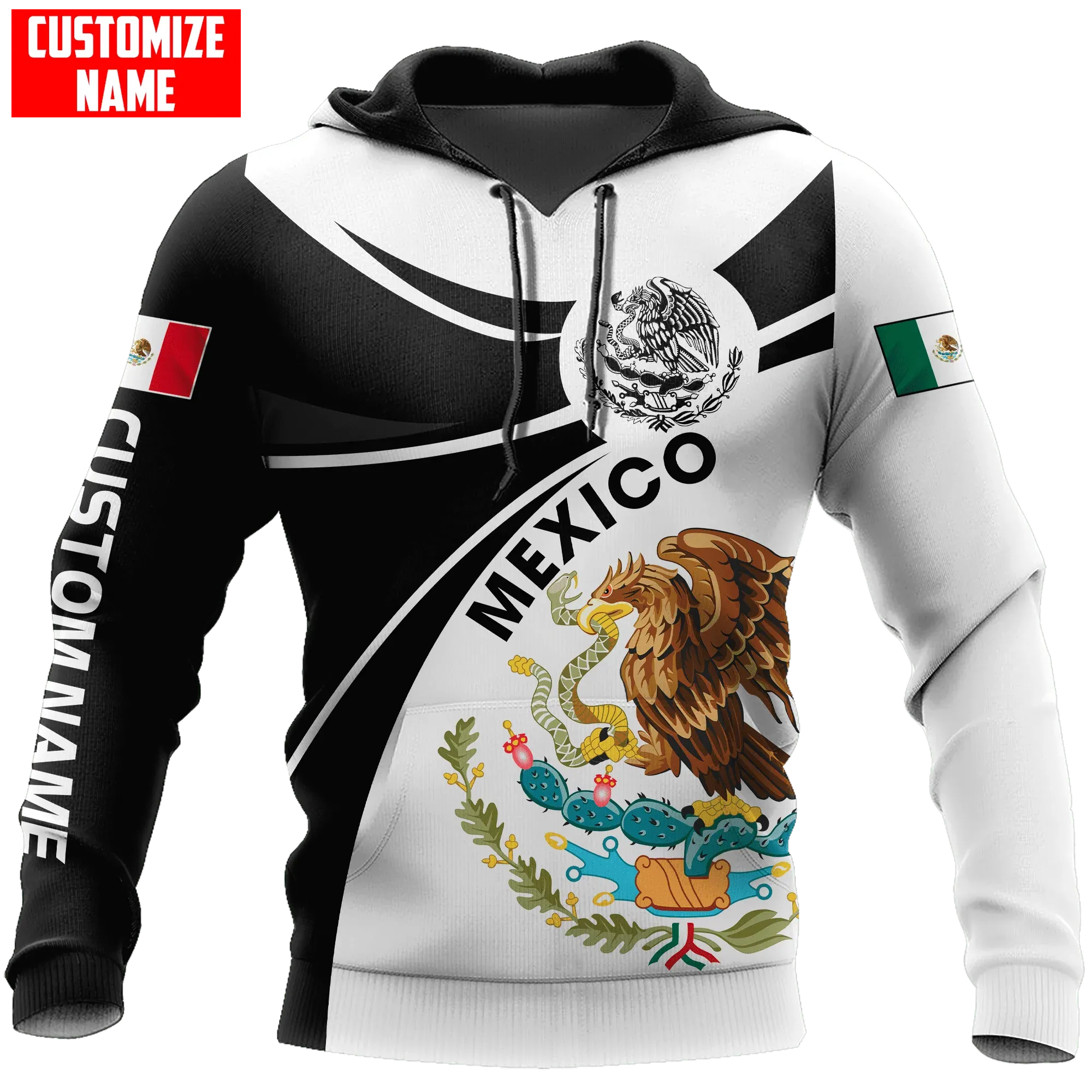 Custom Name Mexico Hoodie Leather Pattern Snake Eagle Mexican Hoodies