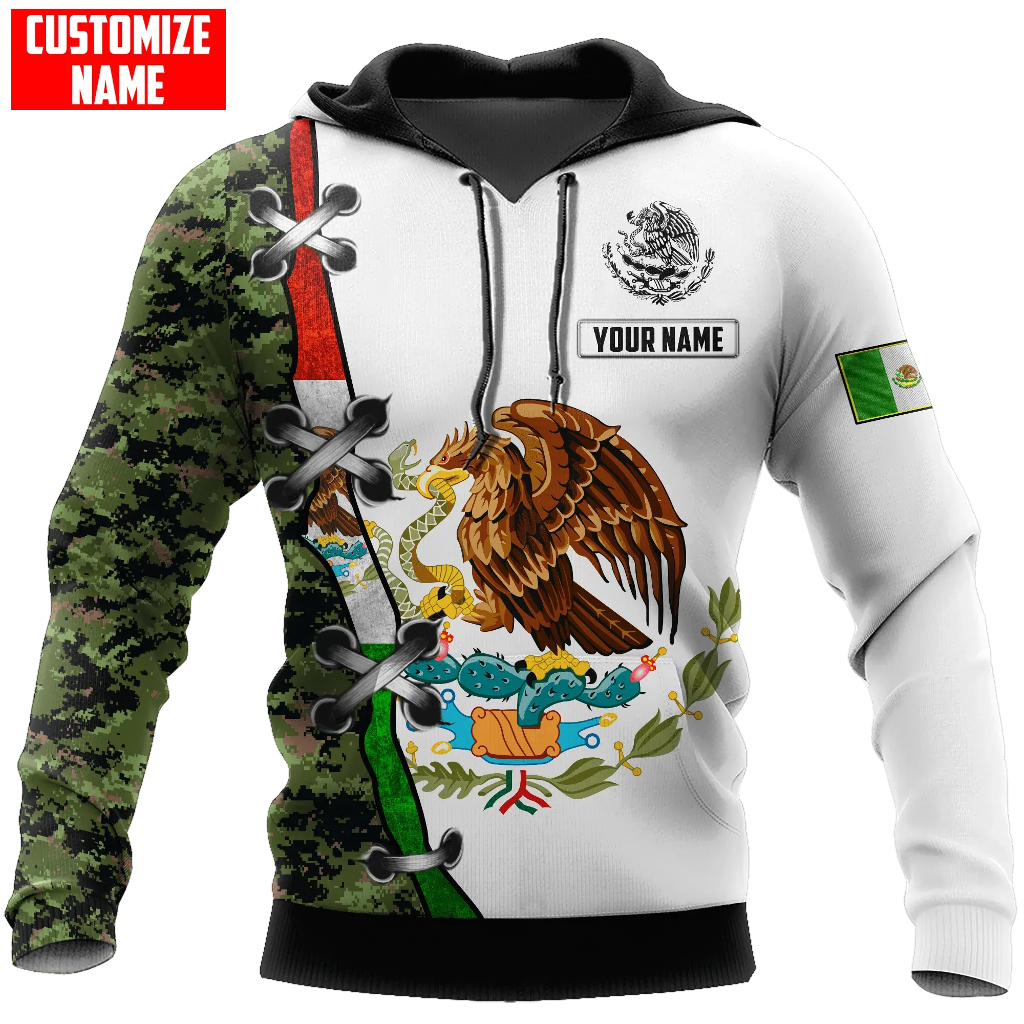 Custom Name Mexico Hoodie Leather Pattern Snake Eagle Mexican Hoodies