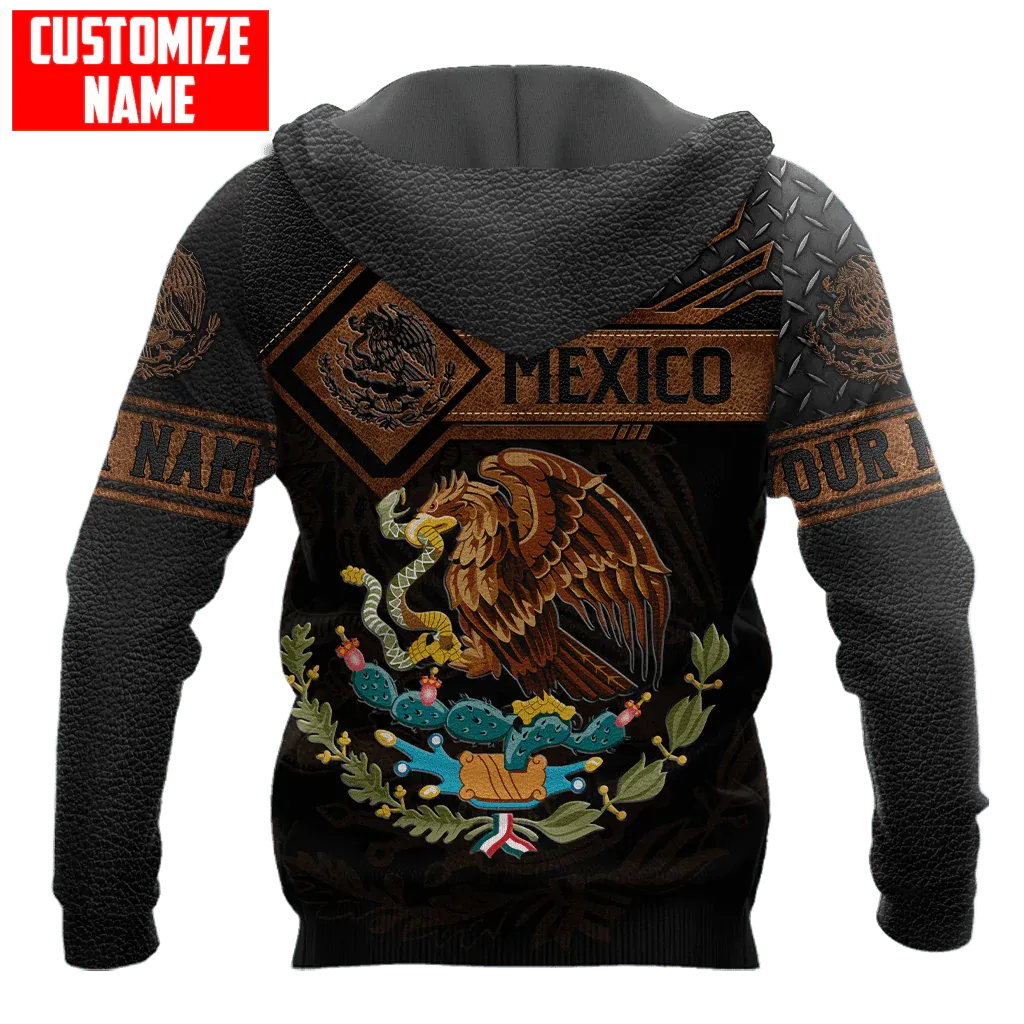 Custom Name Mexico Hoodie Leather Pattern Snake Eagle Mexican Hoodies