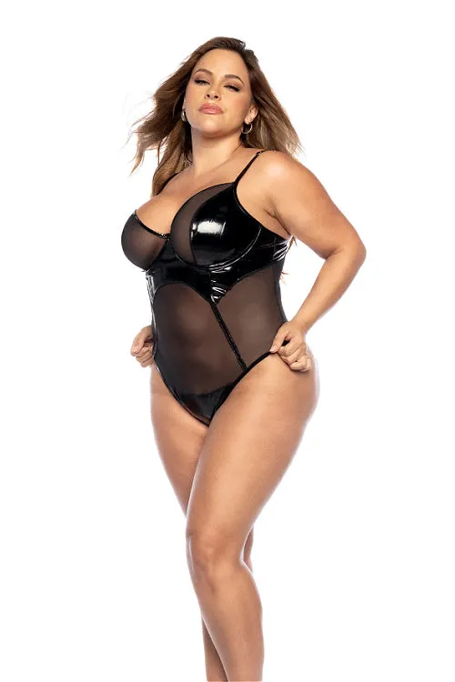 Dang, Look At Me!! Plus Size Wet Look & Mesh Teddy