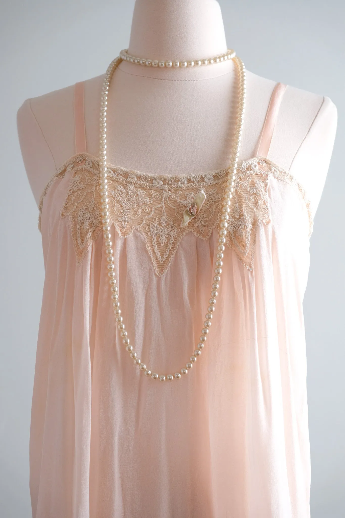 Darling 1920’s Pale Pink Silk & Ivory Lace Teddy / Sz M