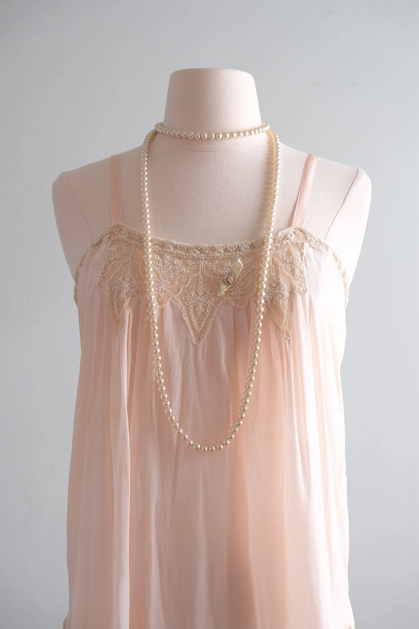 Darling 1920’s Pale Pink Silk & Ivory Lace Teddy / Sz M