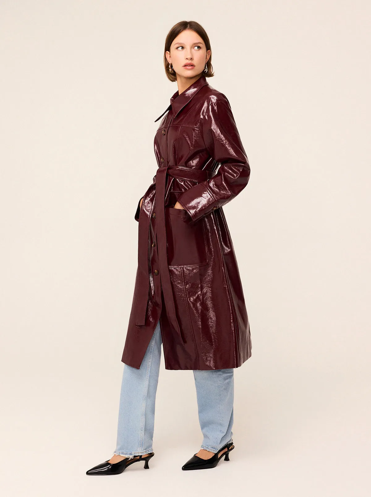 Dominique Burgundy Vinyl Coat