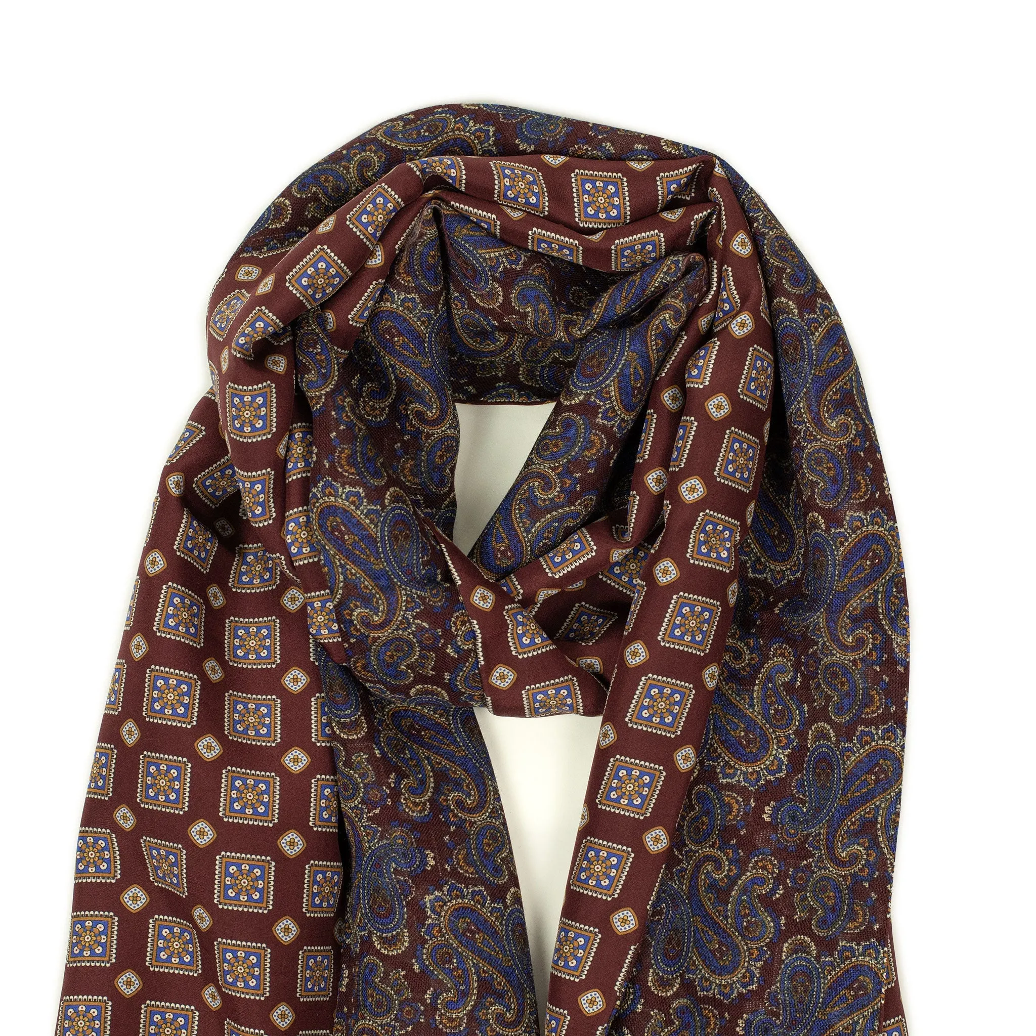 Double-sided silk foulard scarf in burgundy