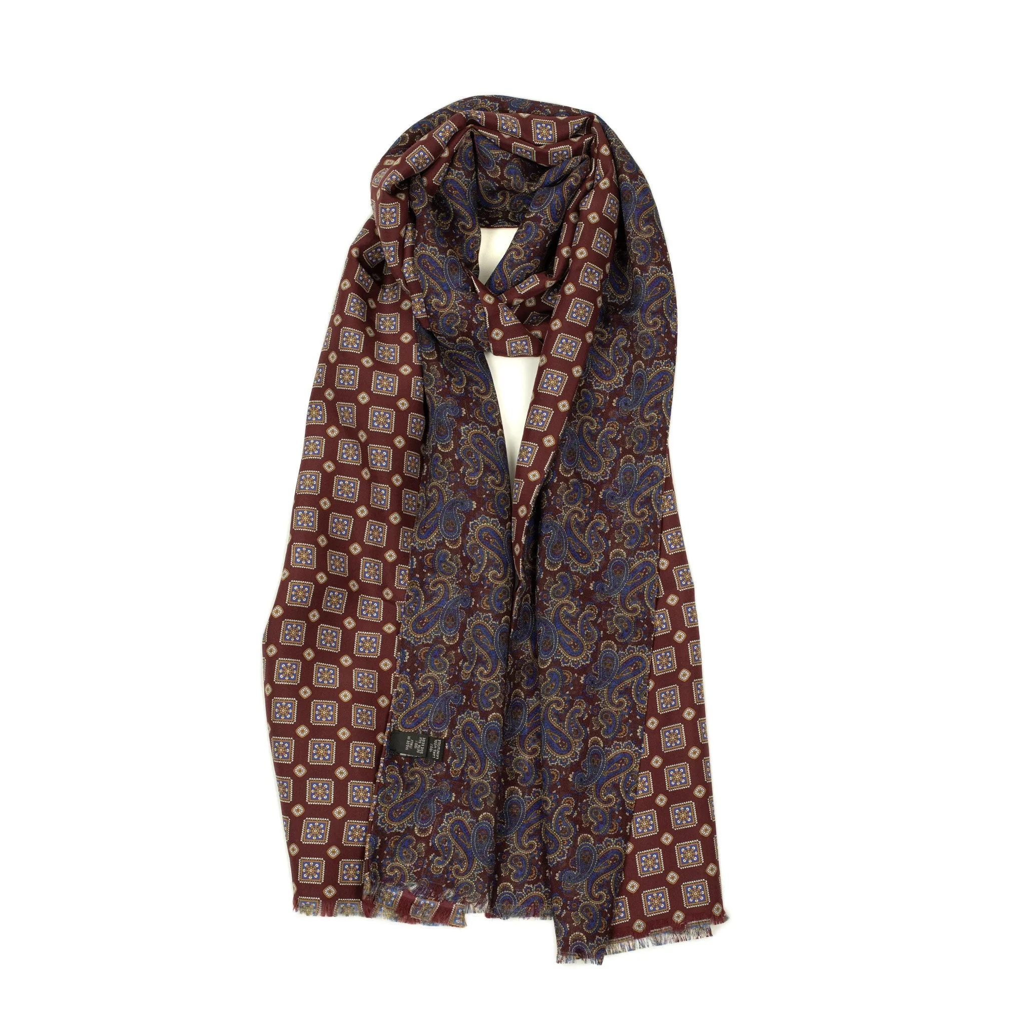 Double-sided silk foulard scarf in burgundy