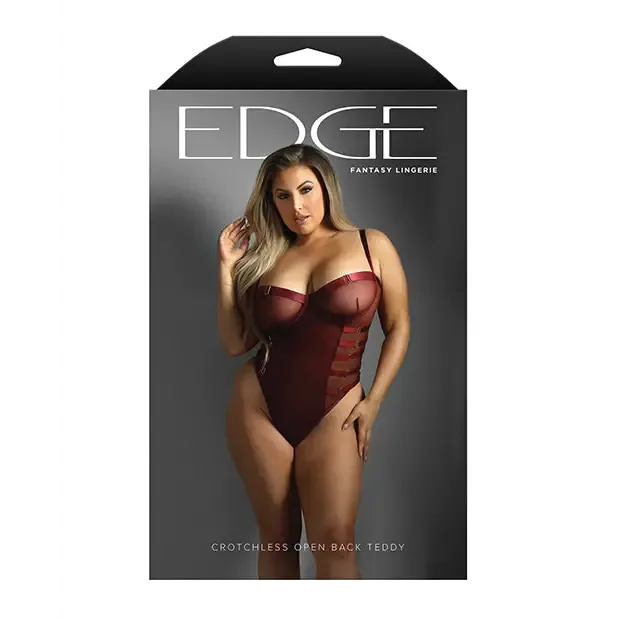 Edge Crotchless Underwire Mesh Teddy w/ Strappy Open Back - Burgundy QN