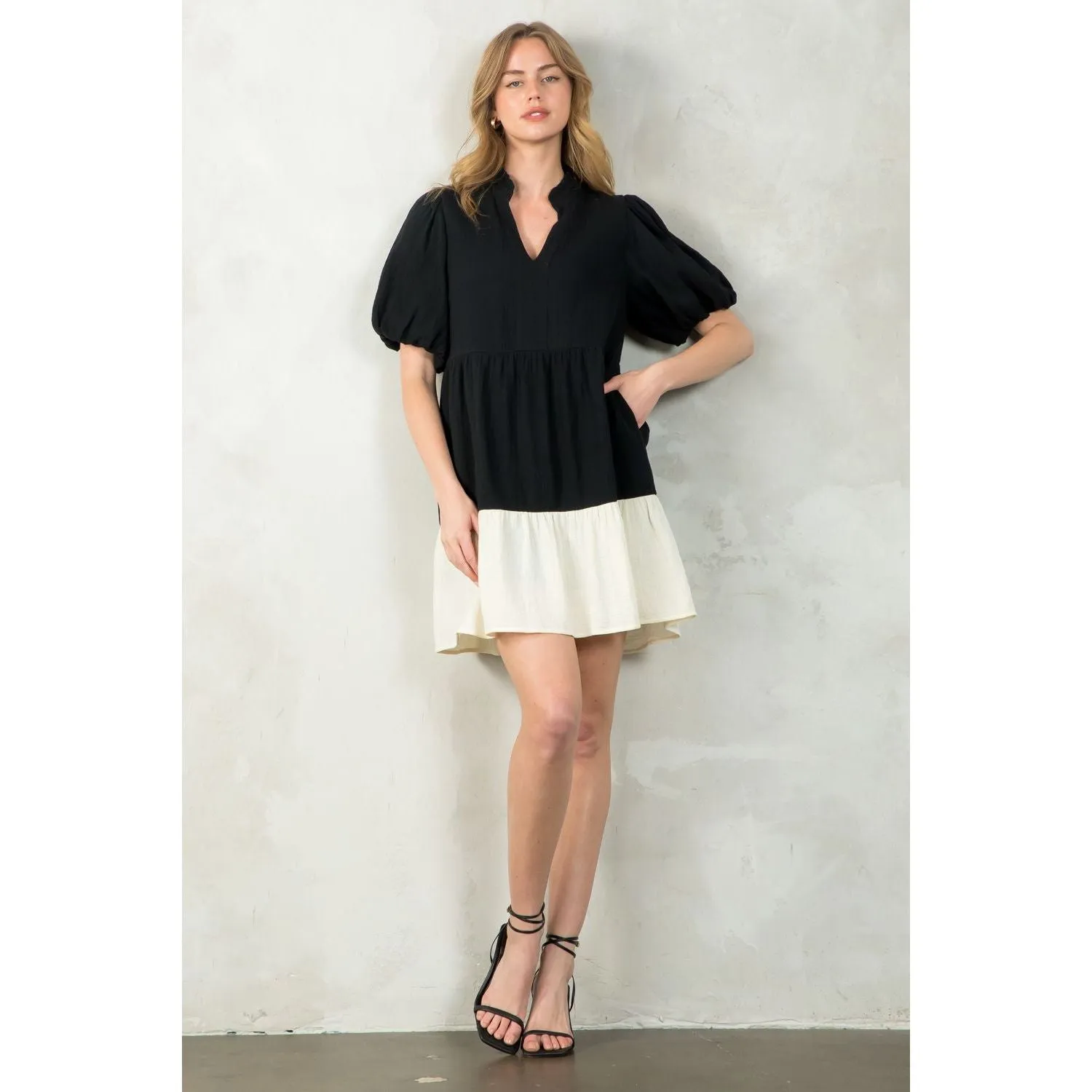 Edith Puff Sleeve Colorblock THML Dress