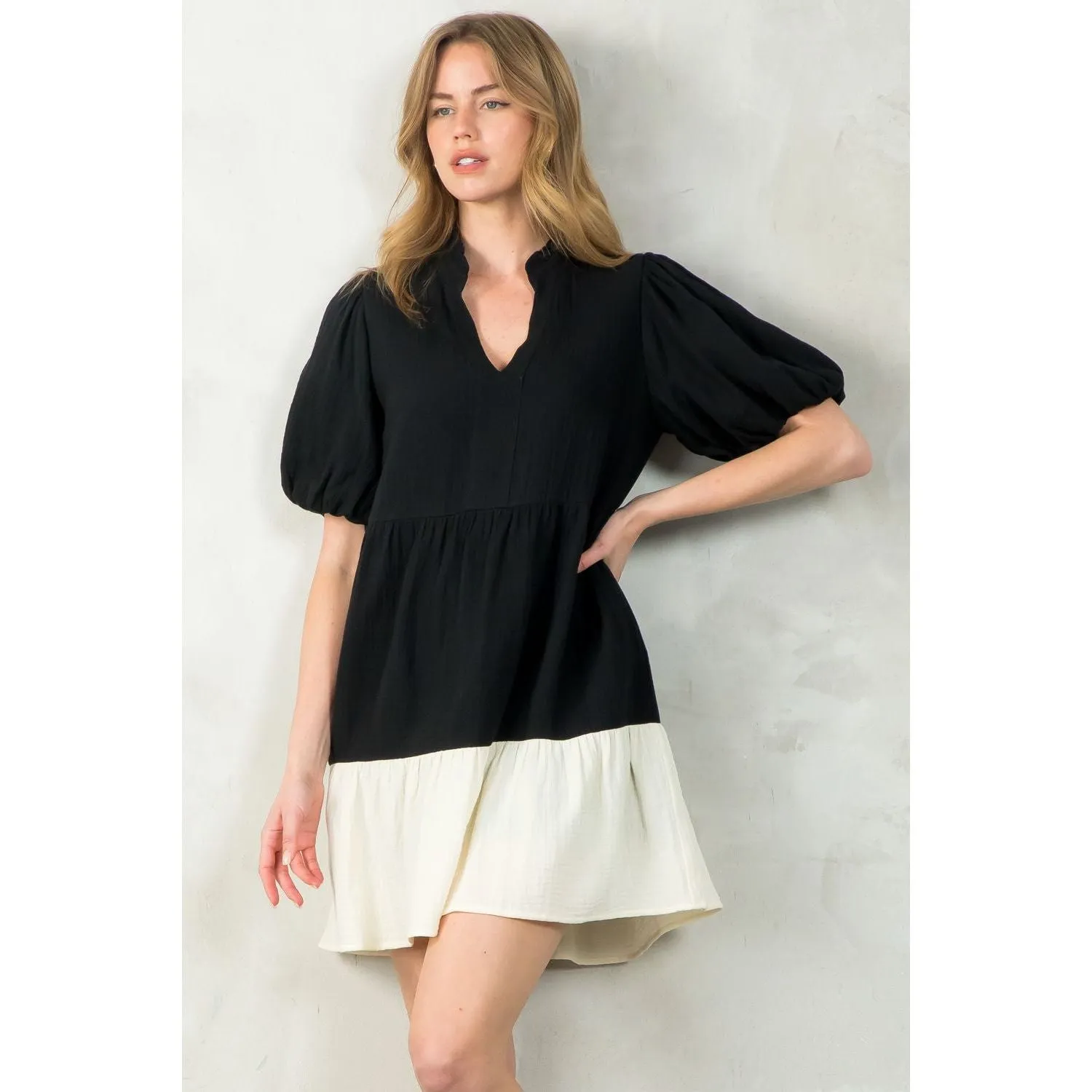 Edith Puff Sleeve Colorblock THML Dress