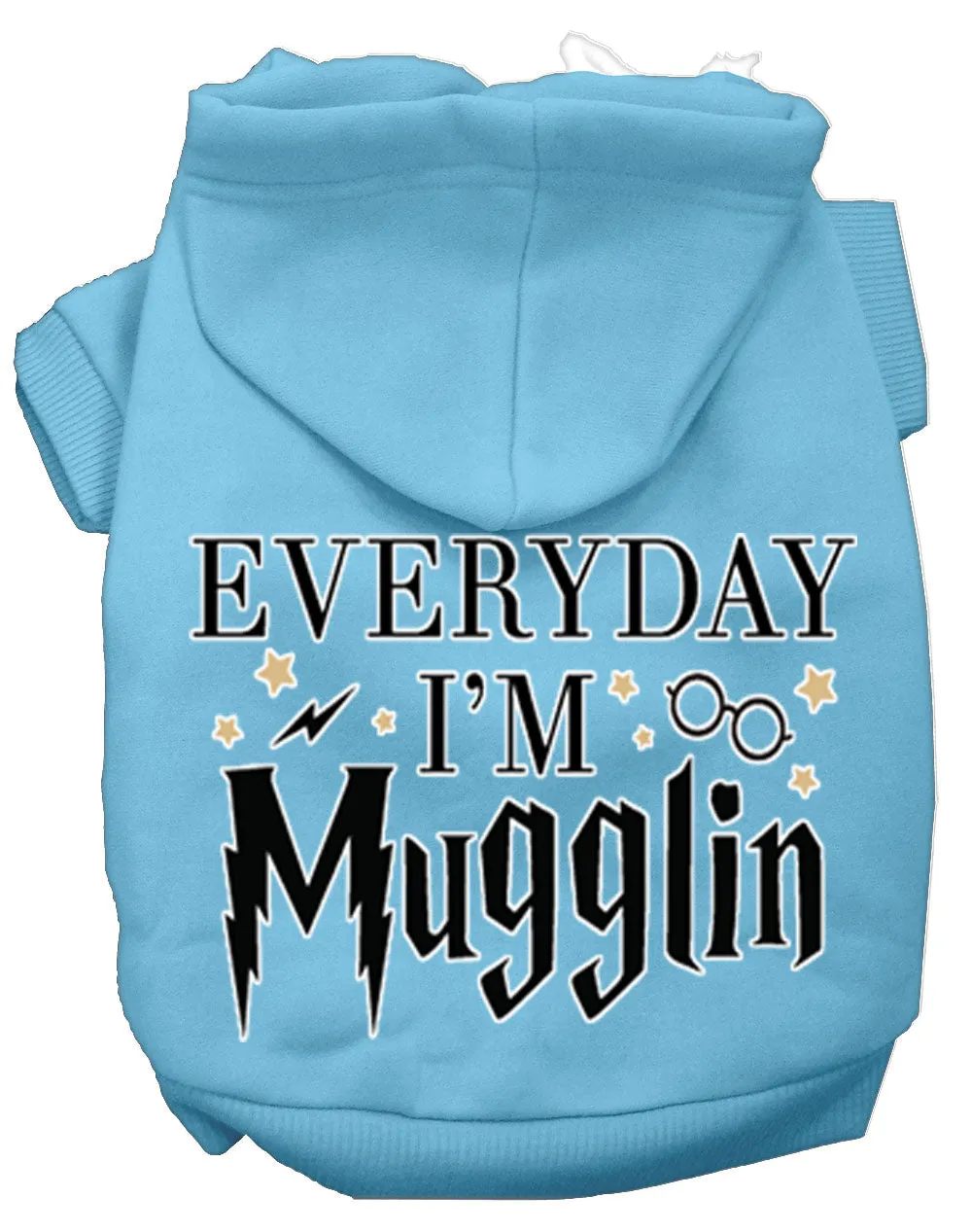 Everyday I'm Mugglin Screen Print Dog Hoodie Baby Blue Xl