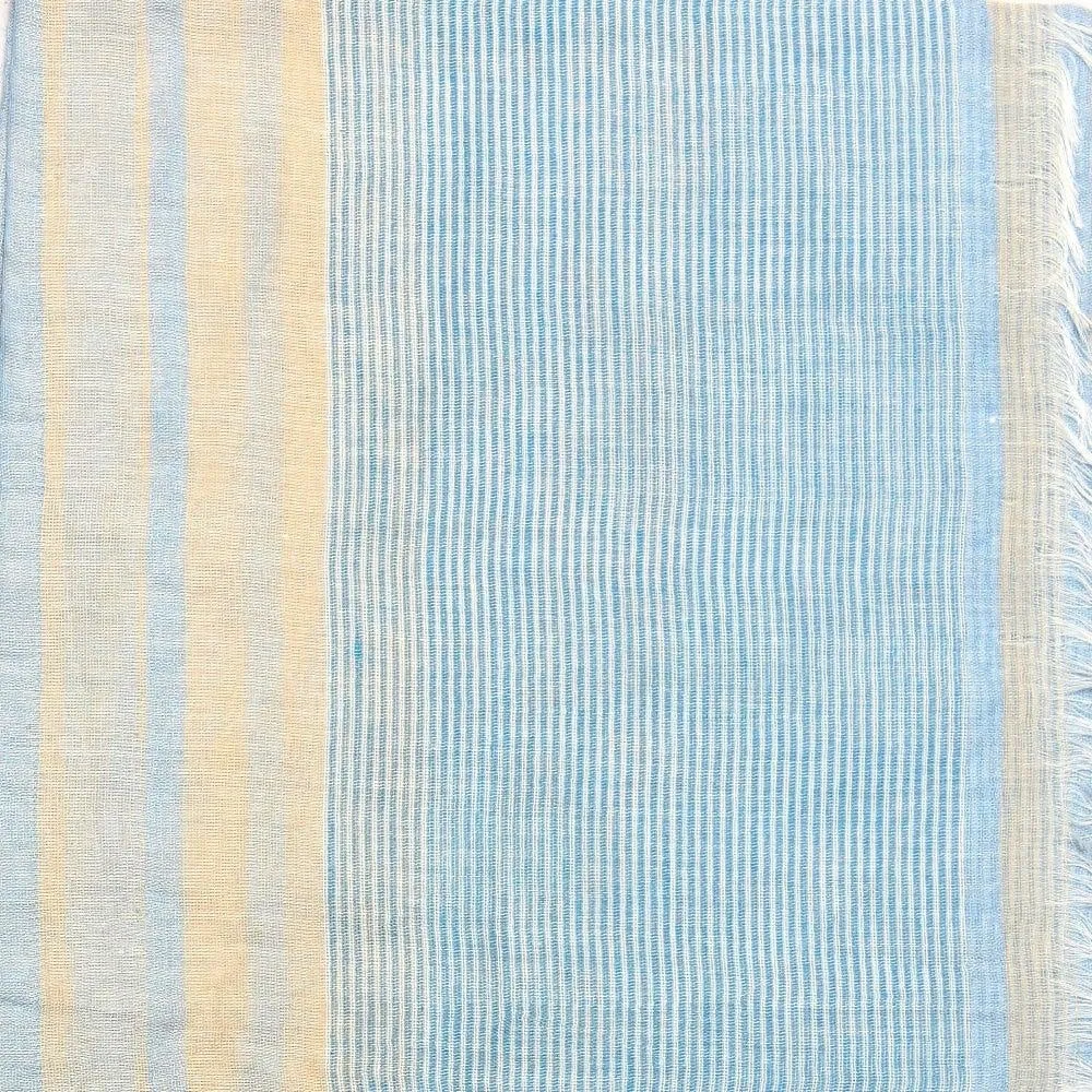 FabSeasons Blue Cream Large Size Striped Polyester Scarf