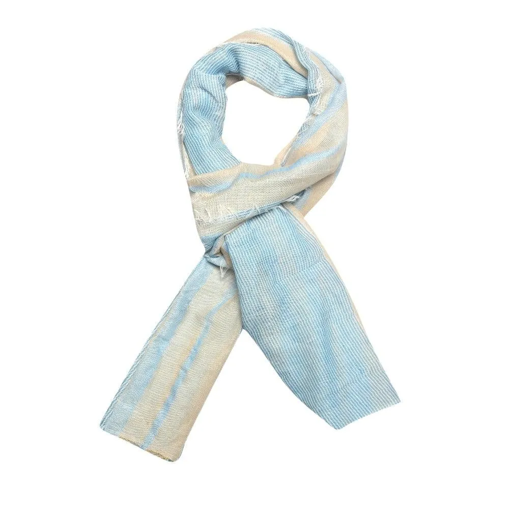 FabSeasons Blue Cream Large Size Striped Polyester Scarf