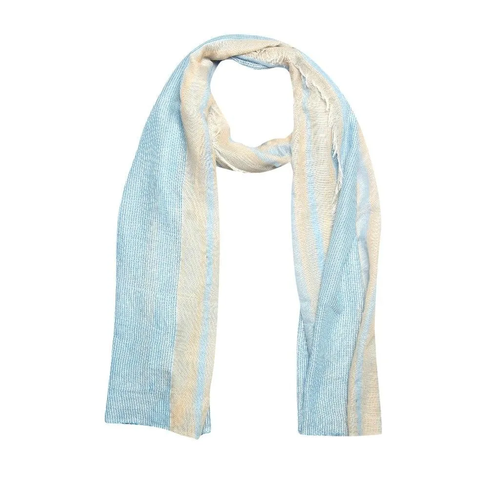 FabSeasons Blue Cream Large Size Striped Polyester Scarf