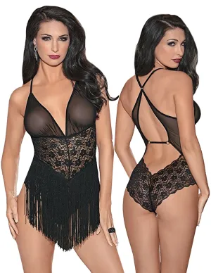 Firey Fringed Front Mesh & Lace Teddy