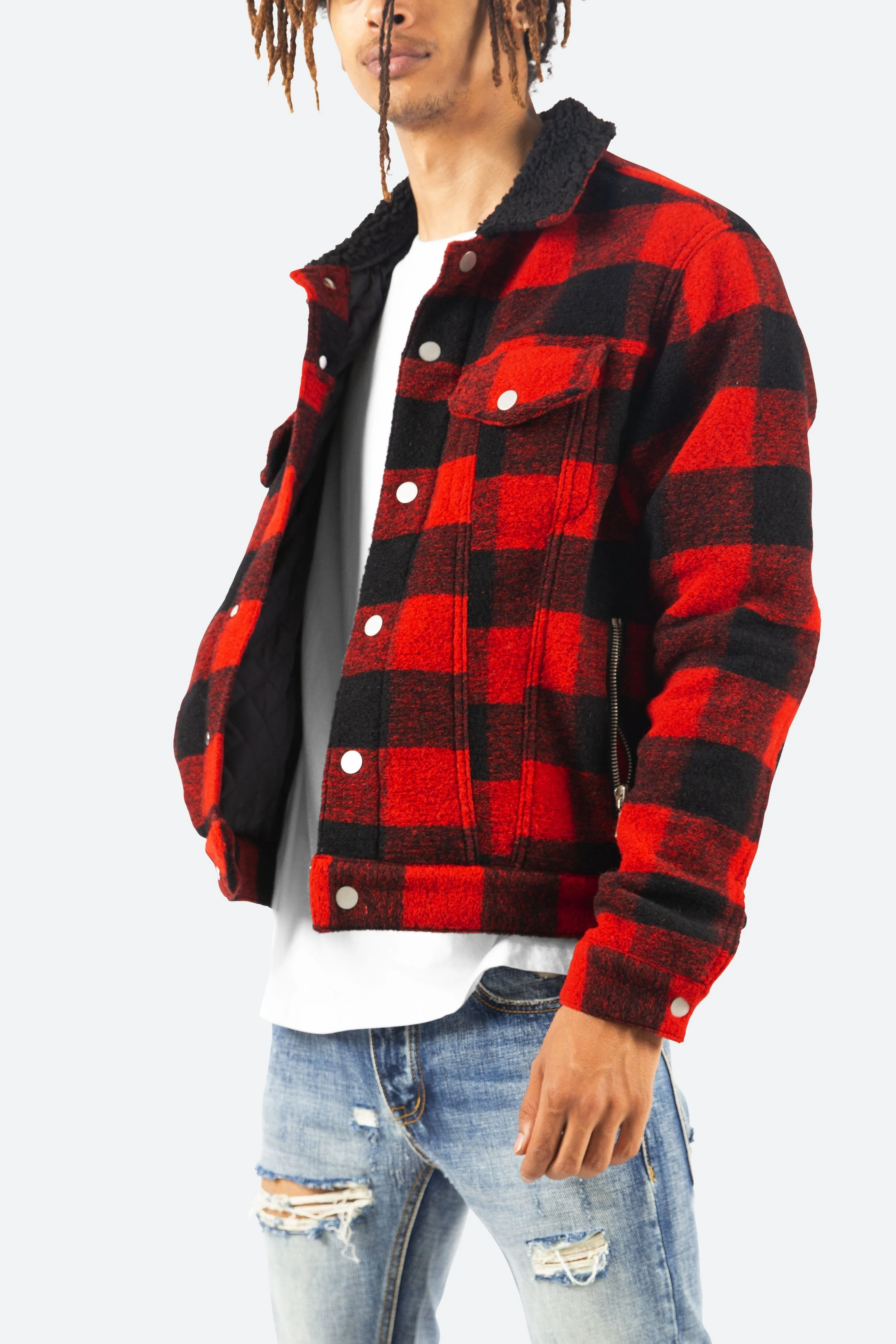 Flannel Sherpa Jacket - Black/Red