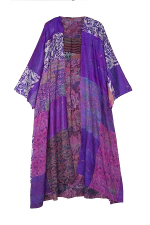 GEORGETTE VINTAGE SILK PATCH KANTHA KIMONO MAXI - gs2318-prp -