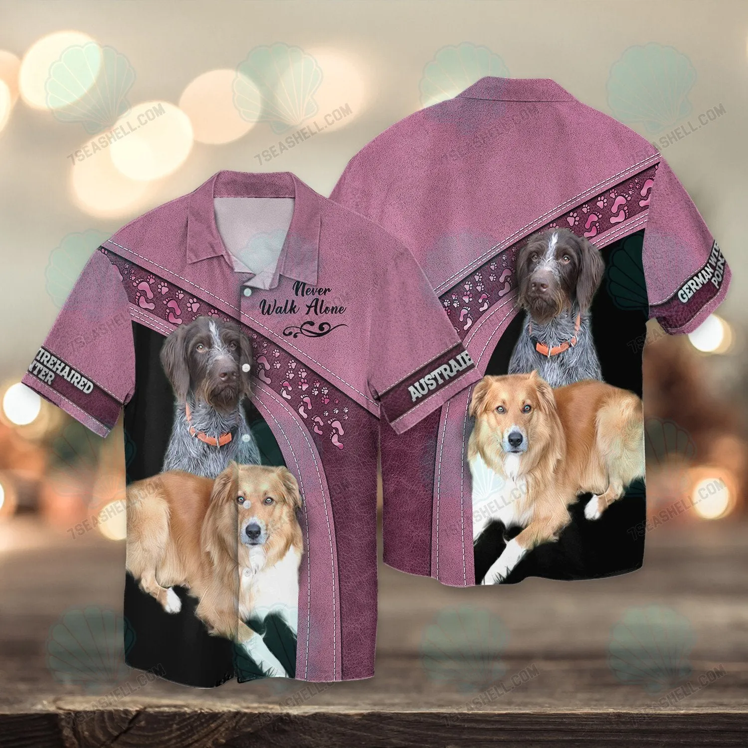 German Wirehaired Pointer And Austraienborder Never Walk Alone 3D Full Print Shirts, Christmas Dog Memorial Gifts for loss of Dog