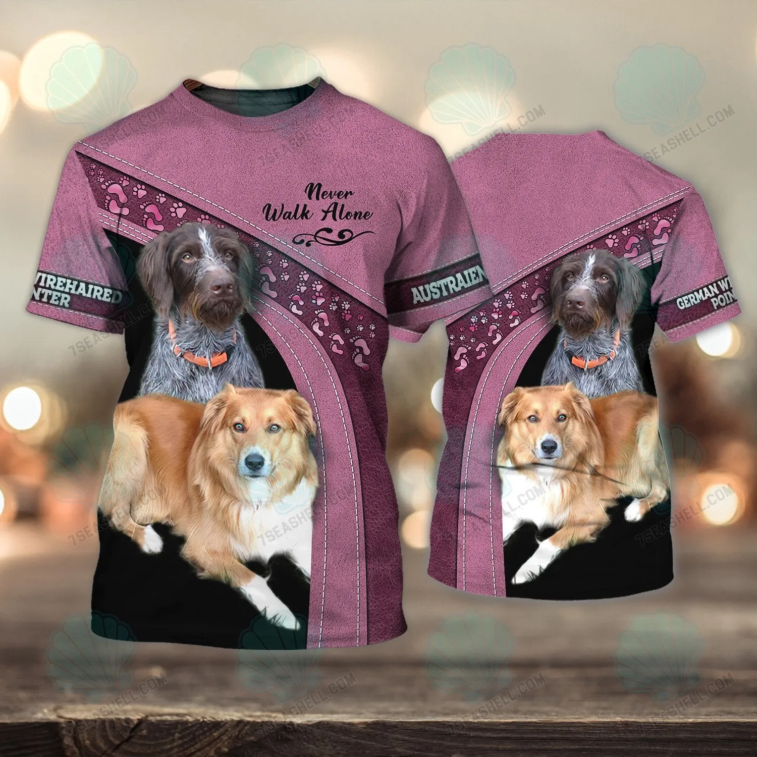 German Wirehaired Pointer And Austraienborder Never Walk Alone 3D Full Print Shirts, Christmas Dog Memorial Gifts for loss of Dog