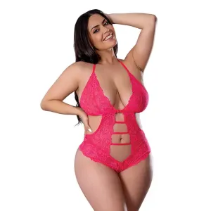 Get It Girl Lace Halter Teddy w/Snap Crotch - Pink QN