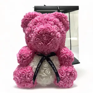 Gorgeous Pink Rose Teddy Bear Hugging Heart with LED Light and Gift Box - 40cm