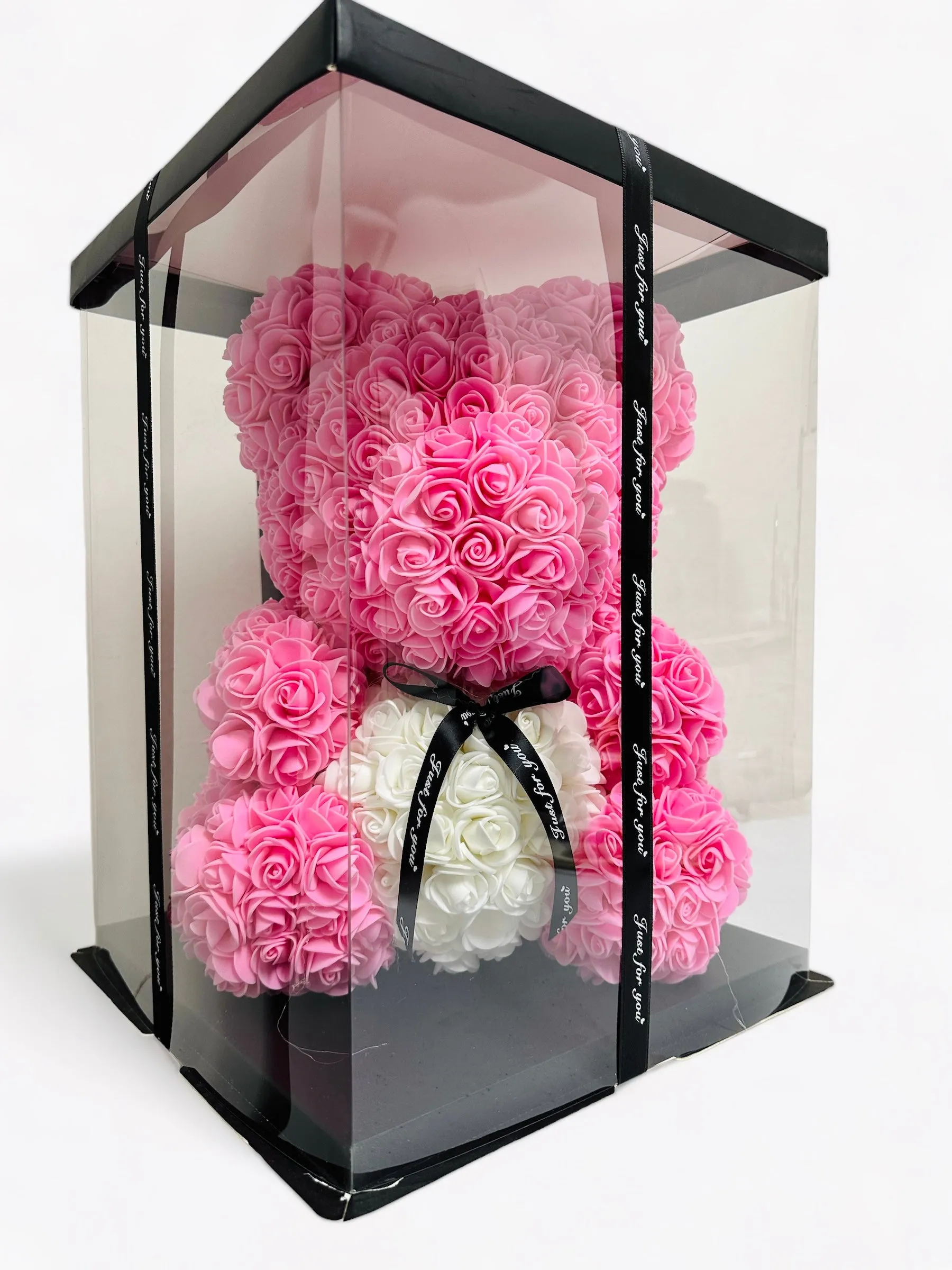 Gorgeous Pink Rose Teddy Bear Hugging Heart with LED Light and Gift Box - 40cm