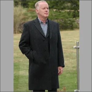 Harris Tweed Charcoal Herringbone Overcoat--