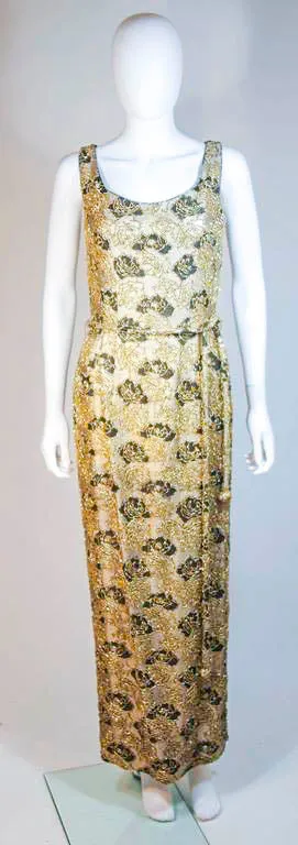 HAUTE COUTURE INTERNATIONAL 1960s Gold Beaded Gown Size 6