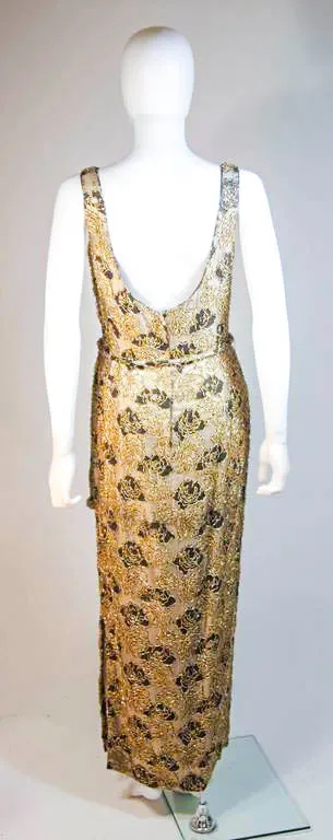 HAUTE COUTURE INTERNATIONAL 1960s Gold Beaded Gown Size 6