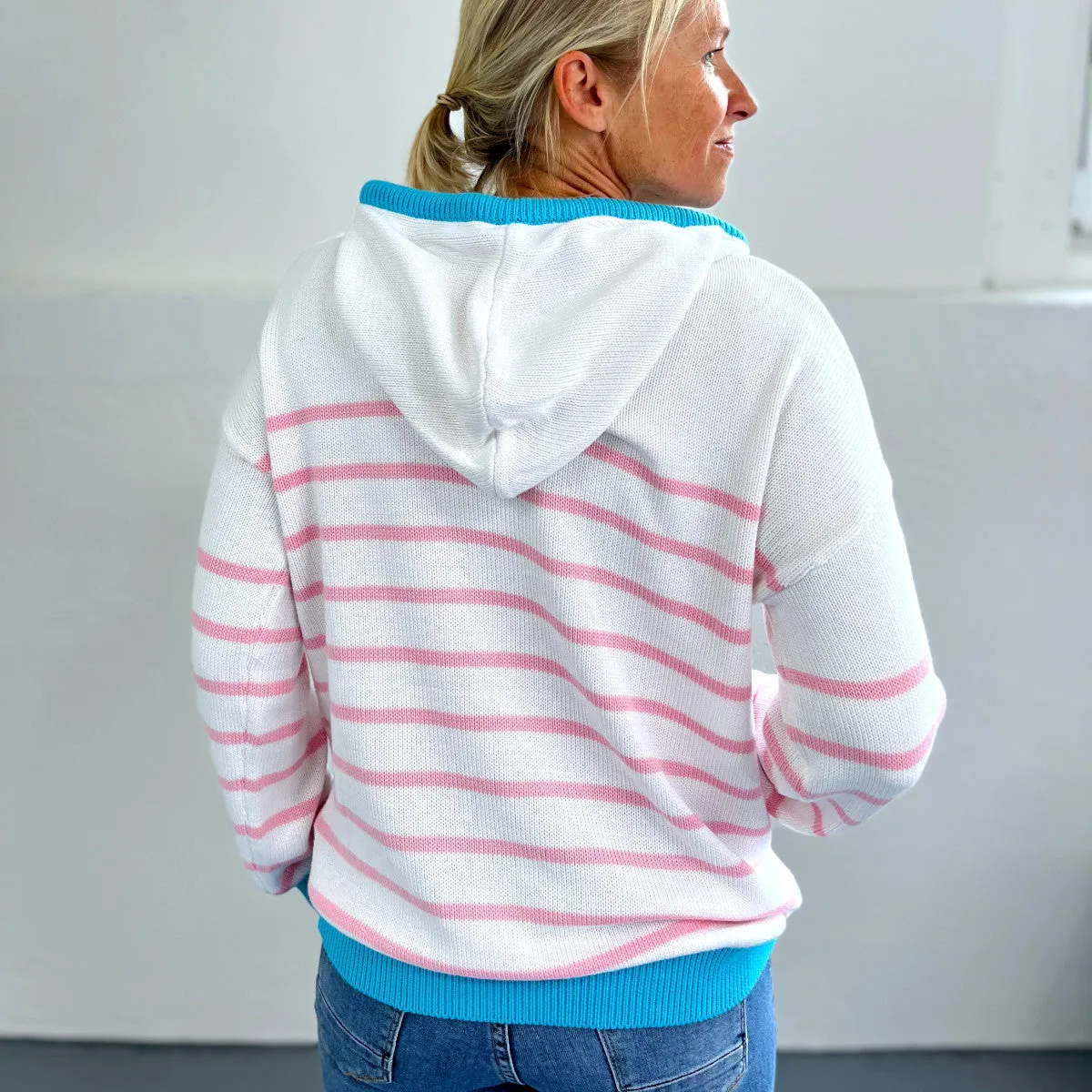 Herzlein® Hoodie in Strick mit Streifen - Rosa und Himmelblau