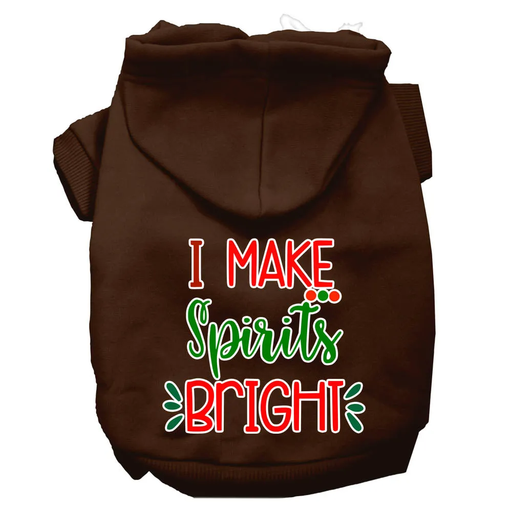 I Make Spirits Bright Screen Print Dog Hoodie Brown Xxxl