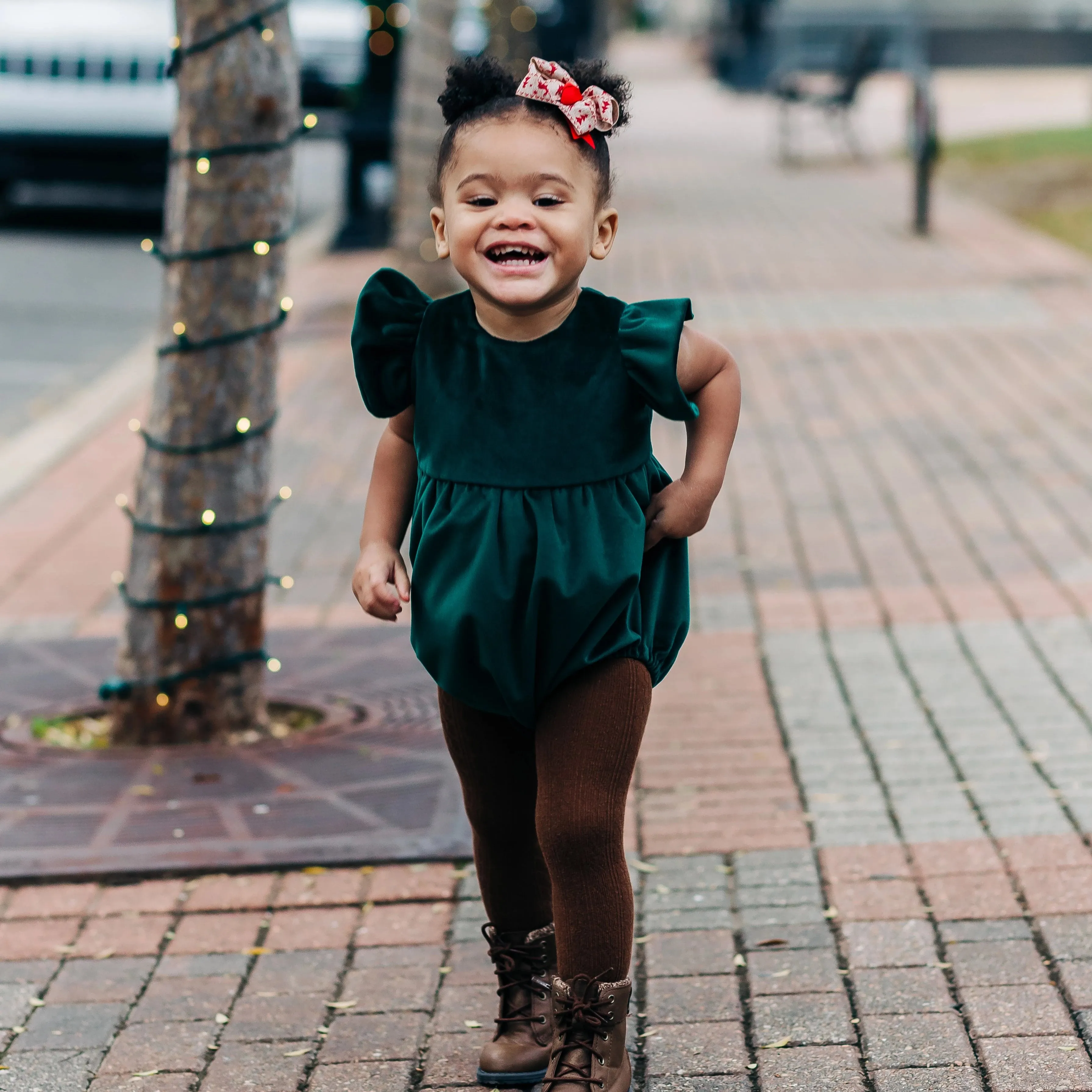 Infant Girl's Green Velvet Romper