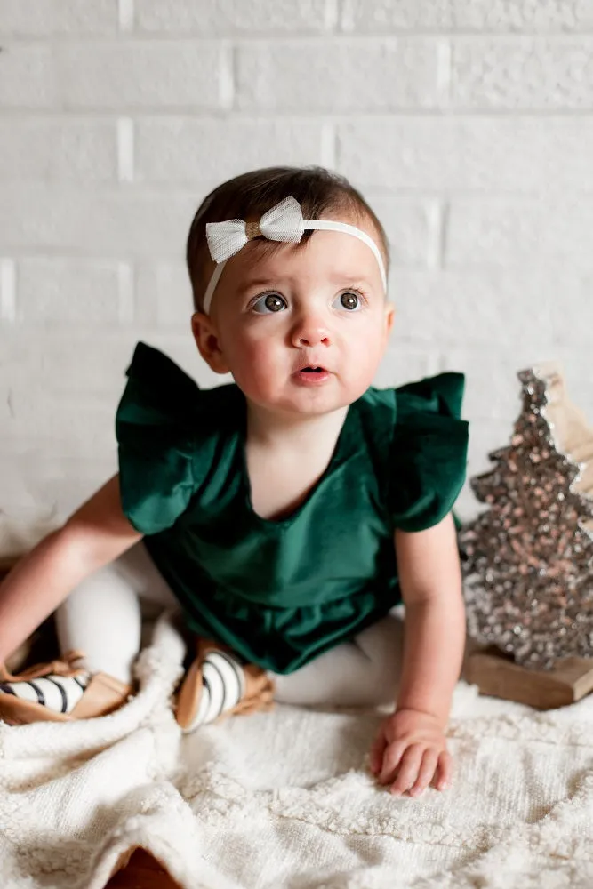 Infant Girl's Green Velvet Romper