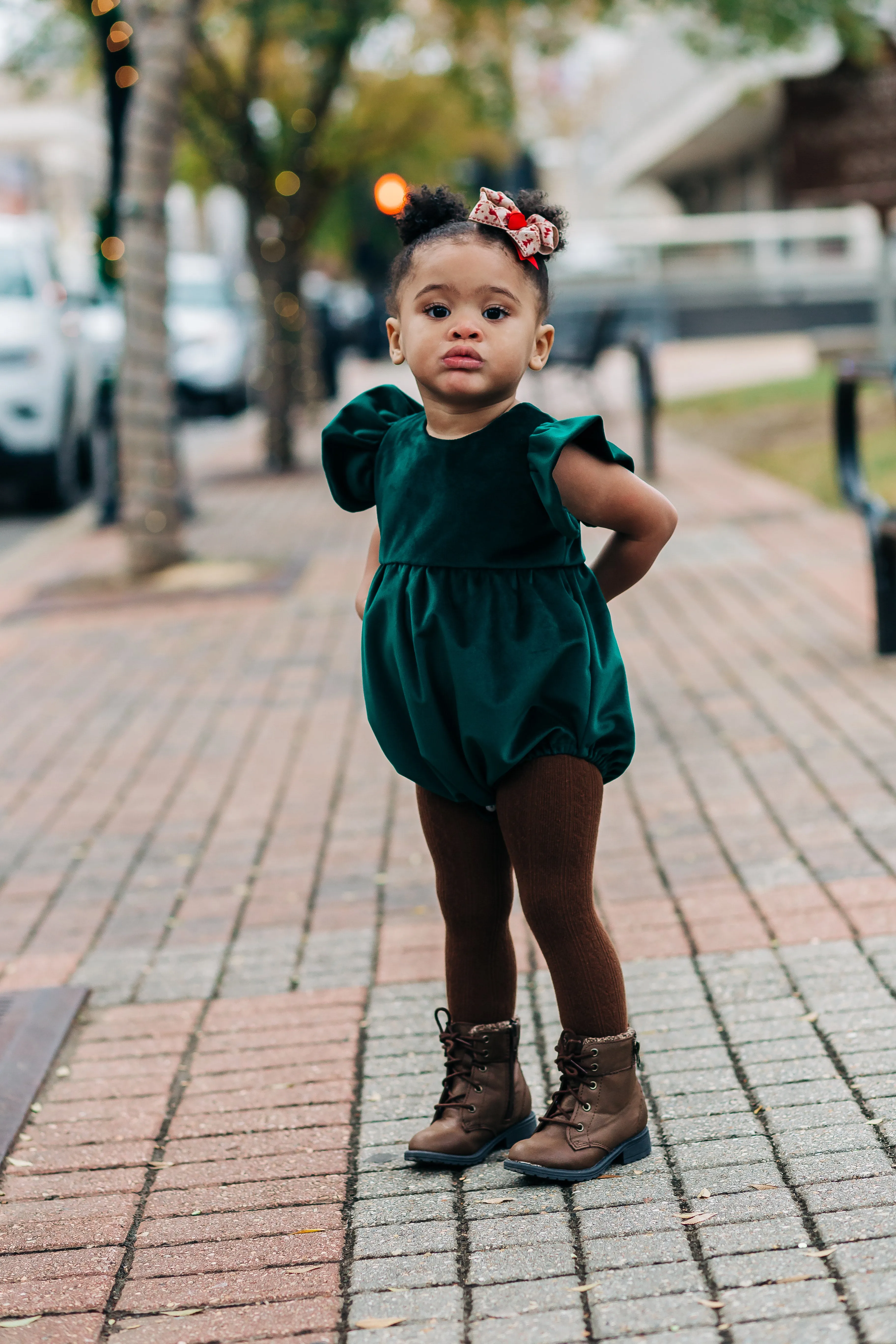 Infant Girl's Green Velvet Romper