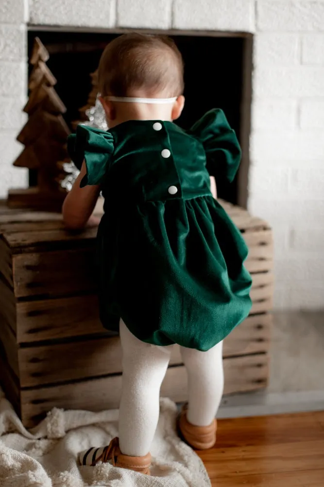 Infant Girl's Green Velvet Romper