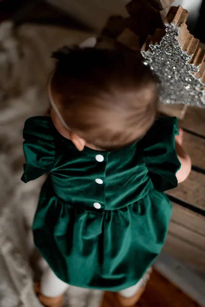 Infant Girl's Green Velvet Romper