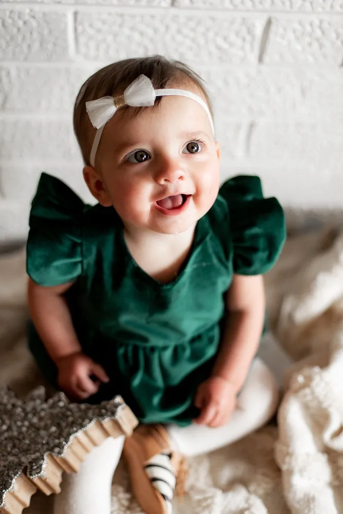 Infant Girl's Green Velvet Romper