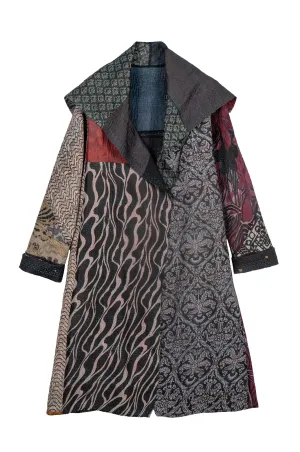 JACQUARD SILK KANTHA A-LINE COAT - js4309-blk -