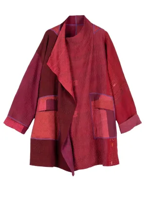 JAIPUR PATCH KANTHA FUNNEL COLLAR COAT - jp4312-red -