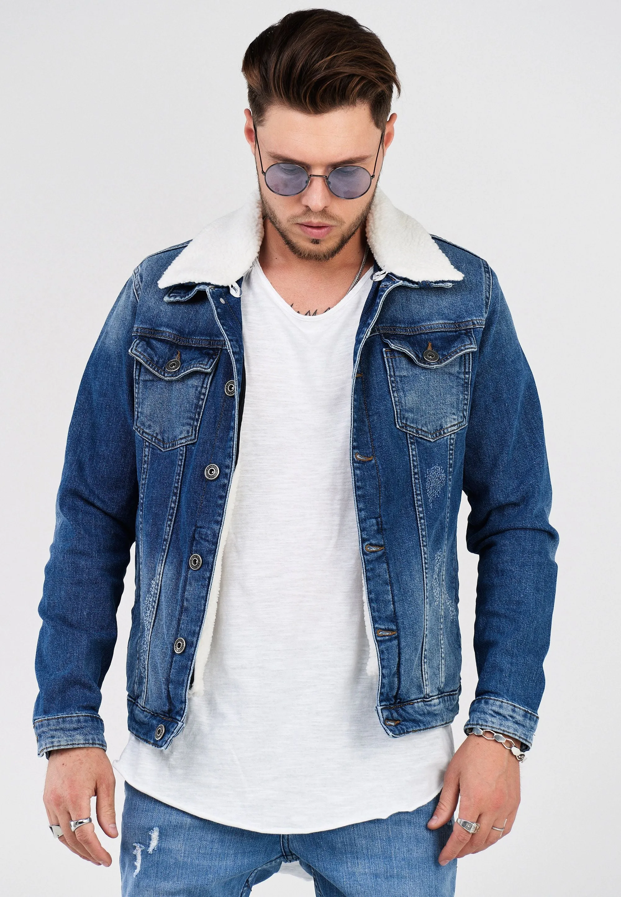 Jeansjacke mit Teddyfell Blau C-4111