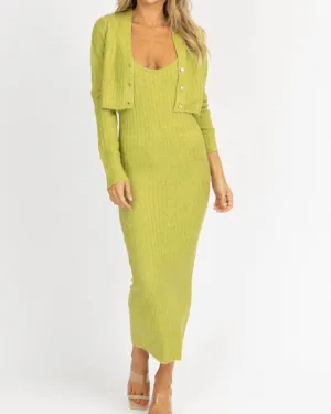 Knit Cardi   Maxi Dress Set In Green | Green