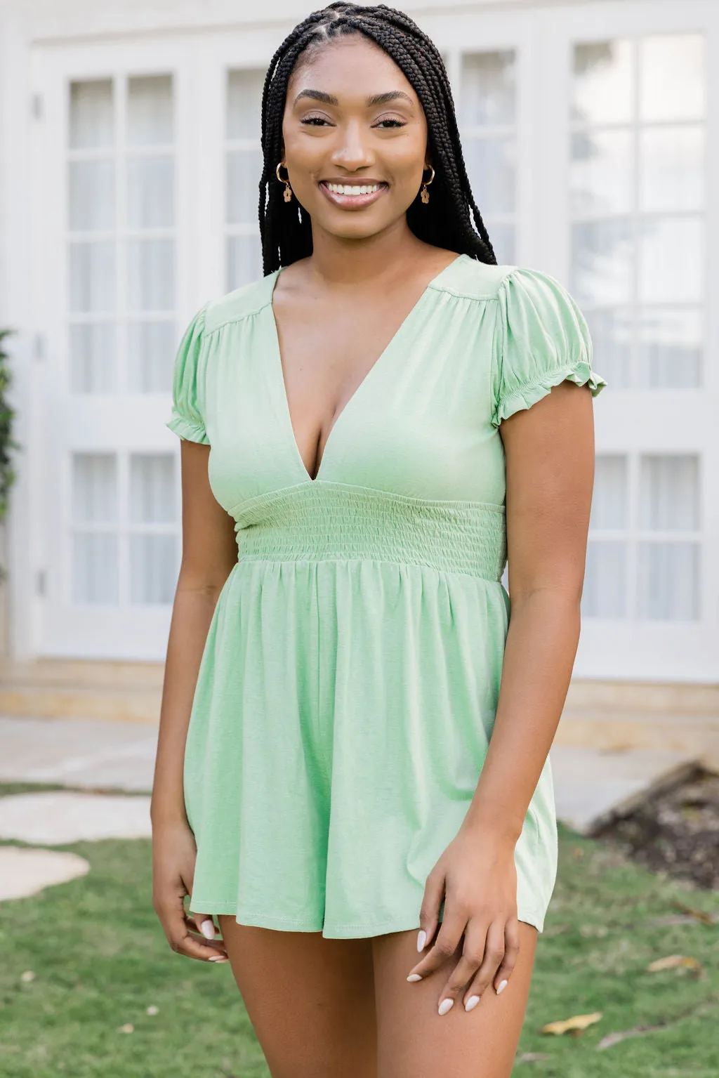 Let You In Green V-Neck Romper FINAL SALE