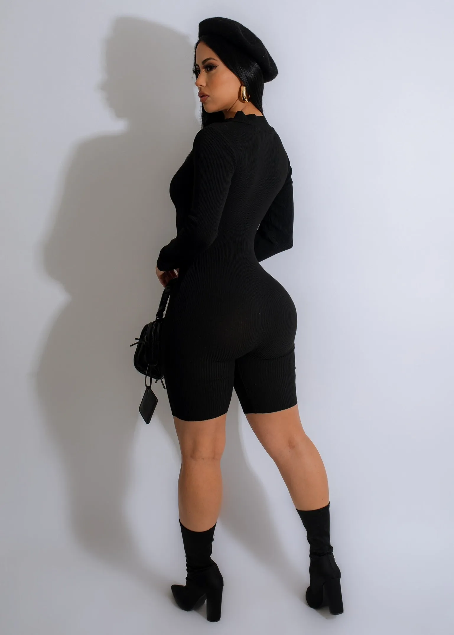 Let's Do Yoga Ribbed Romper Black